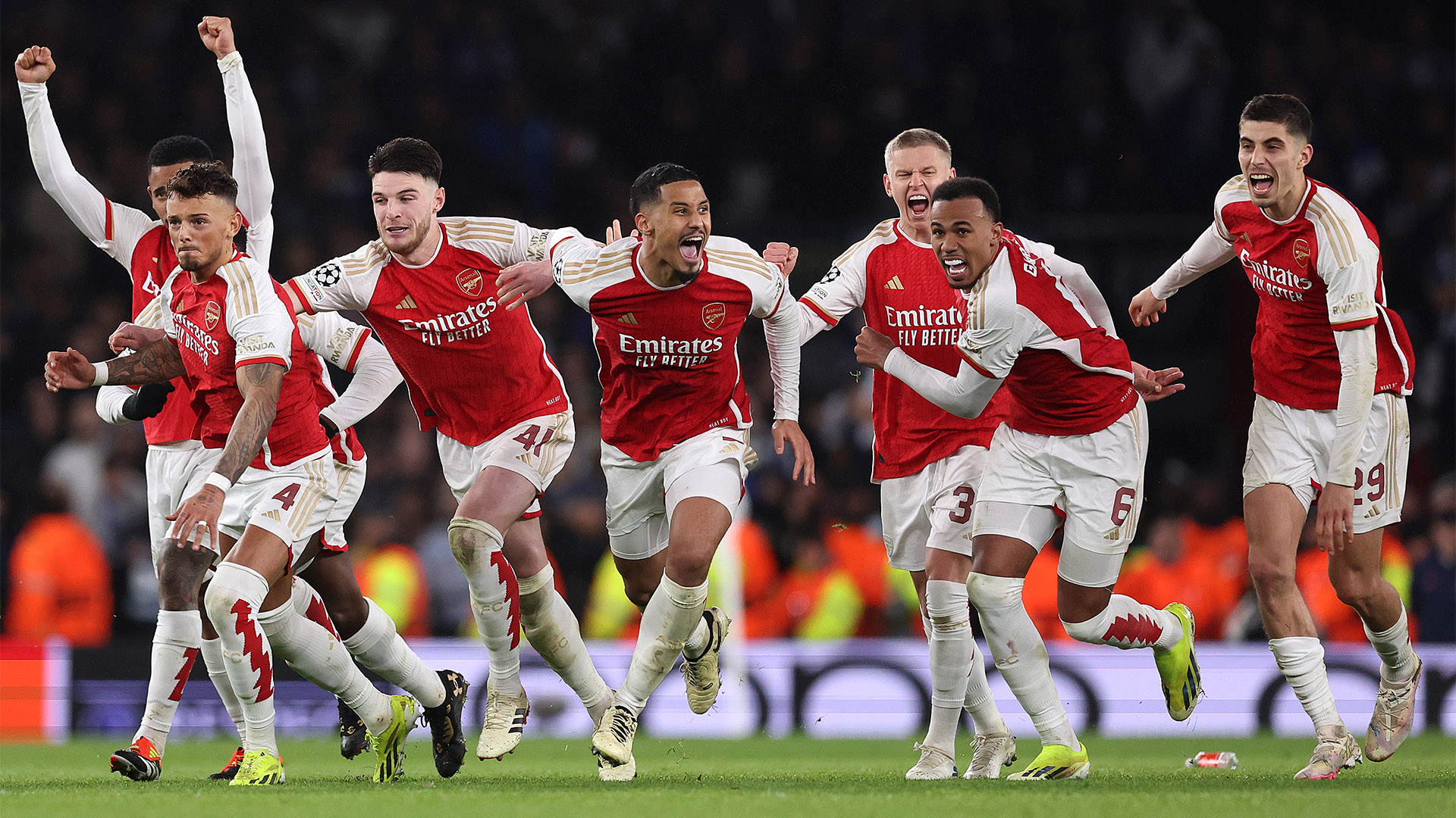 Jubel der Spieler des FC Arsenal nach dem Viertelfinaleinzug in der Champions League.