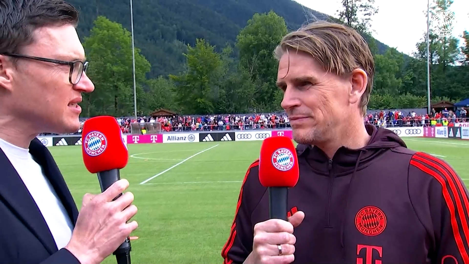 Christoph Freund interviewed before FC Bayern's friendly at FC Rottach-Egern