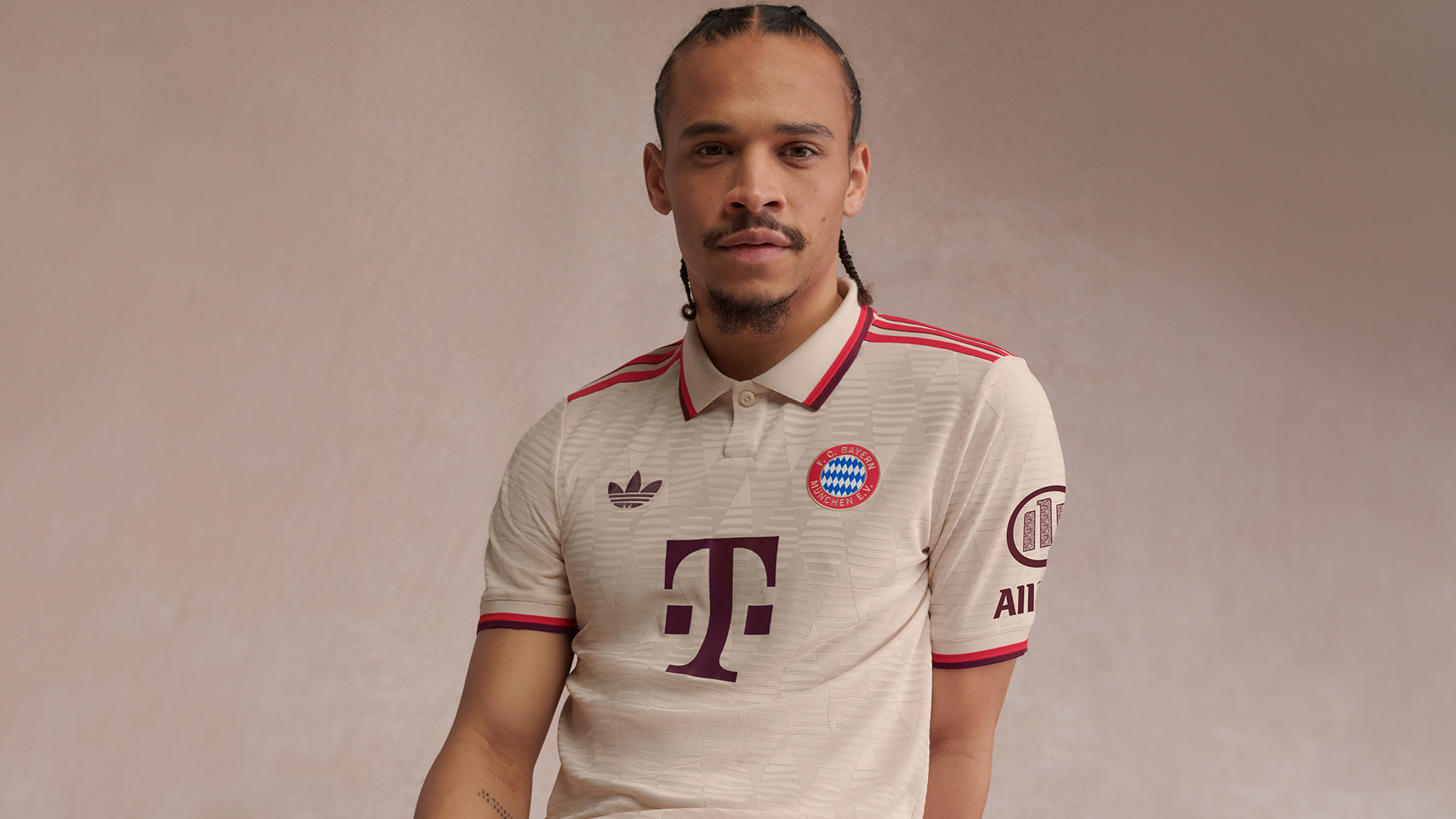 Leroy Sané wearing FC Bayern's new Champions League kit for the 2024/25 season.