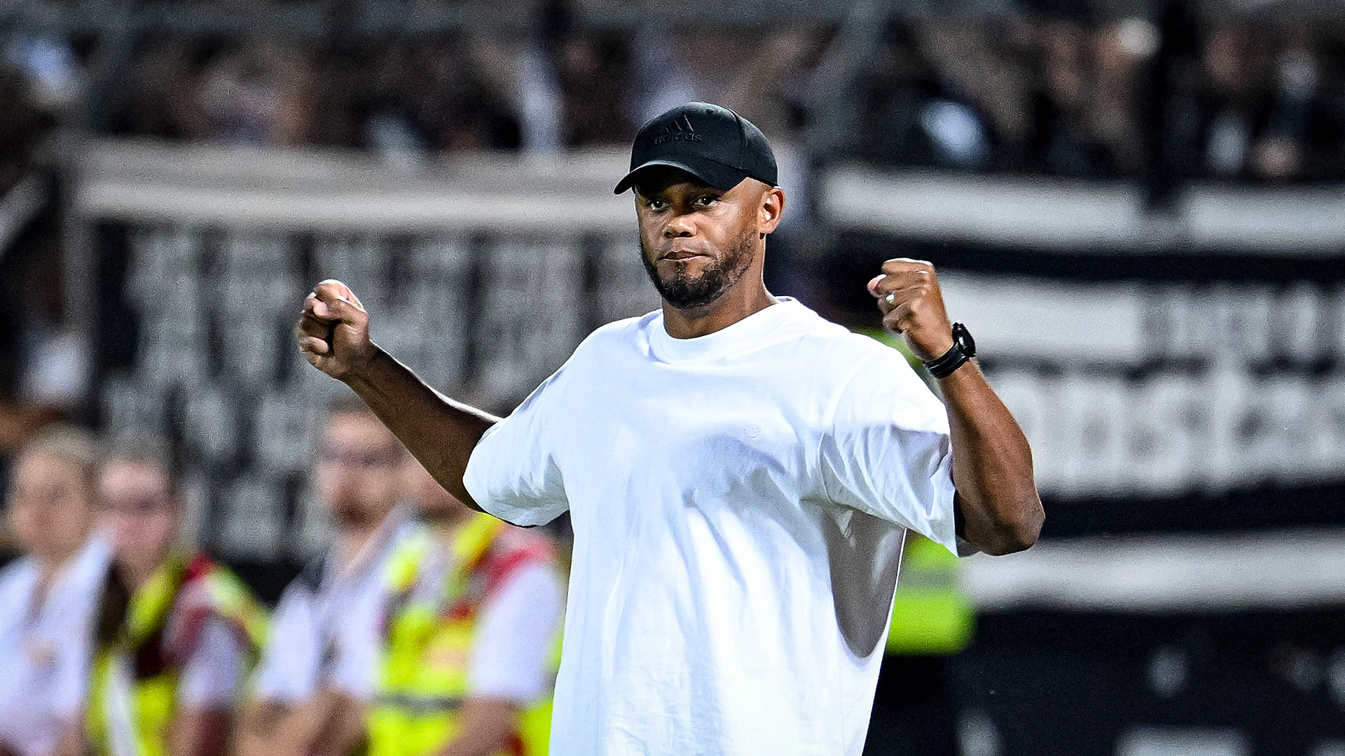 Vincent Kompany celebrates a goal during the game at Ulm