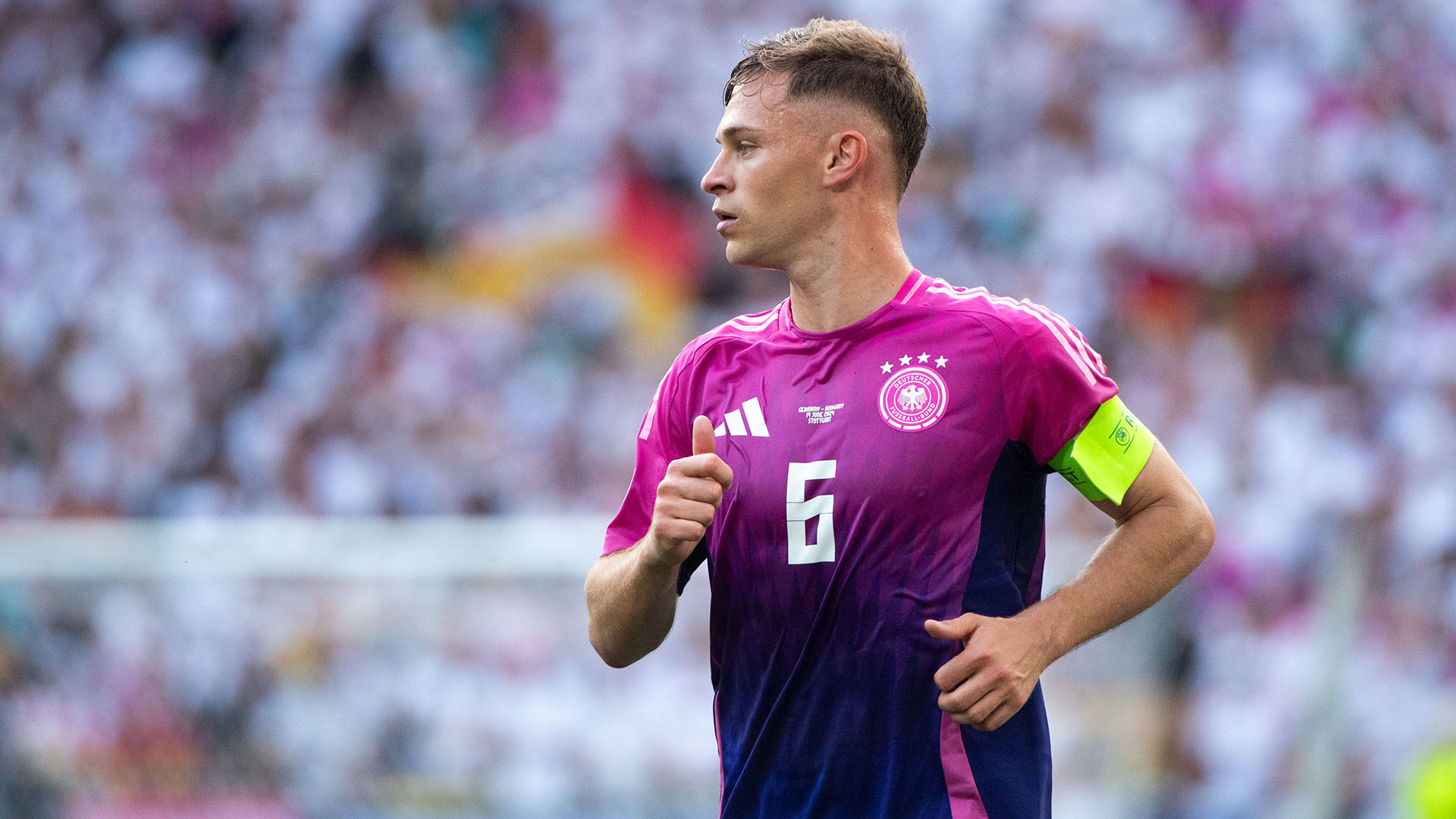 Joshua Kimmich wearing the Germany jersey and captain's armband.