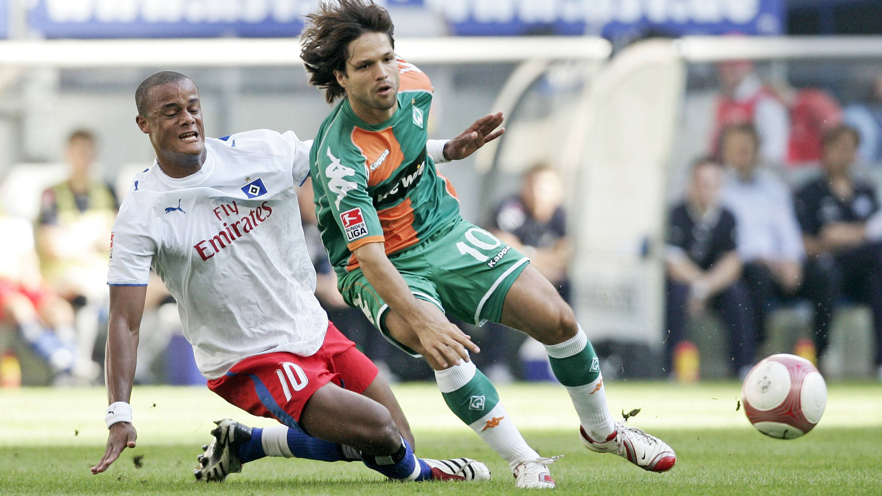 Biggest success was a meagre 1-1 draw with Hamburger SV in 2007: Vincent Kompany tackles Werder playmaker Diego.