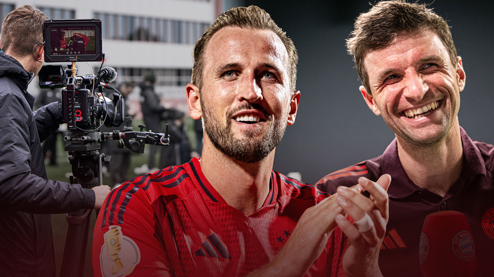 Grafik mit Harry Kane und Thomas Müller bei FC Bayern TV PLUS