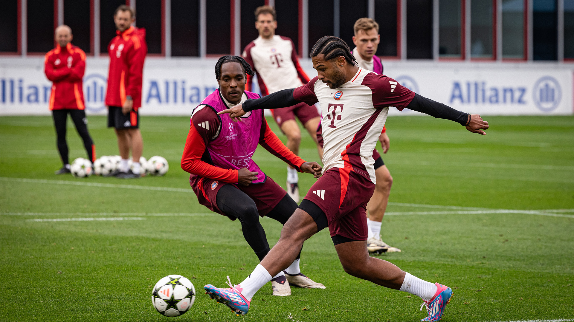 Serge Gnabry and Bayern were fully focused in training on Tuesday as they prepared to face Aston Villa.