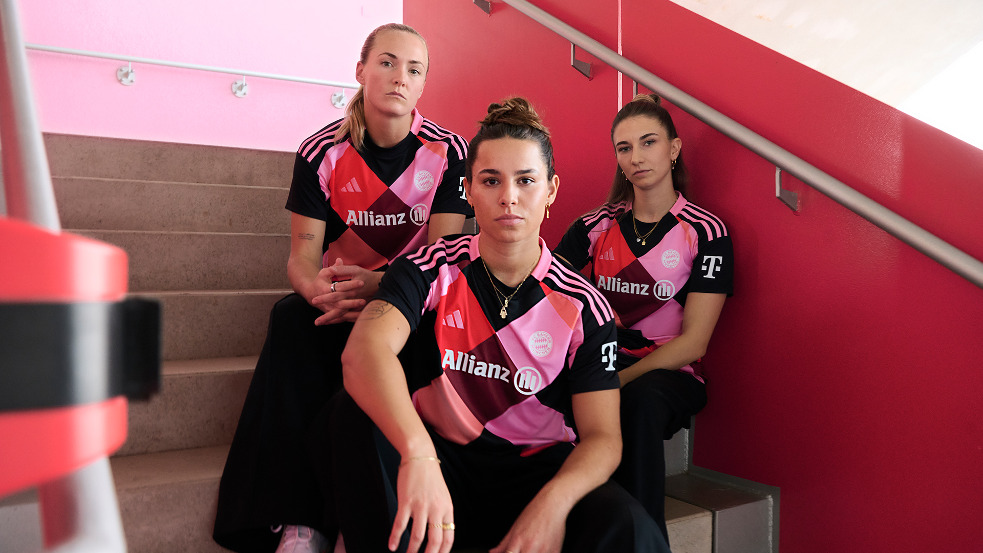 Magdalena Eriksson, Lena Oberdorf and Katharina Naschenweng present FC Bayern Women’s special-edition jersey with LeGer by Lena Gercke