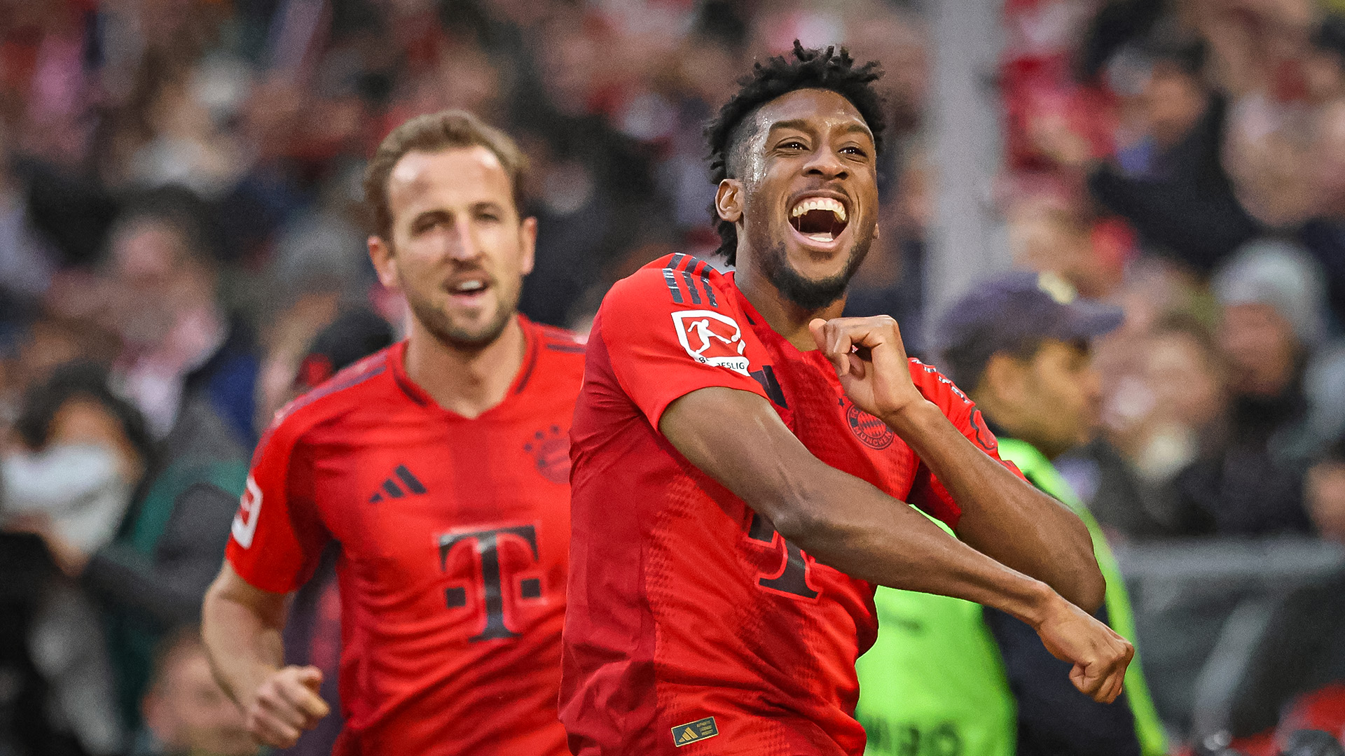 Harry Kane jubelt mit Kingsley Coman gegen Union Berlin.