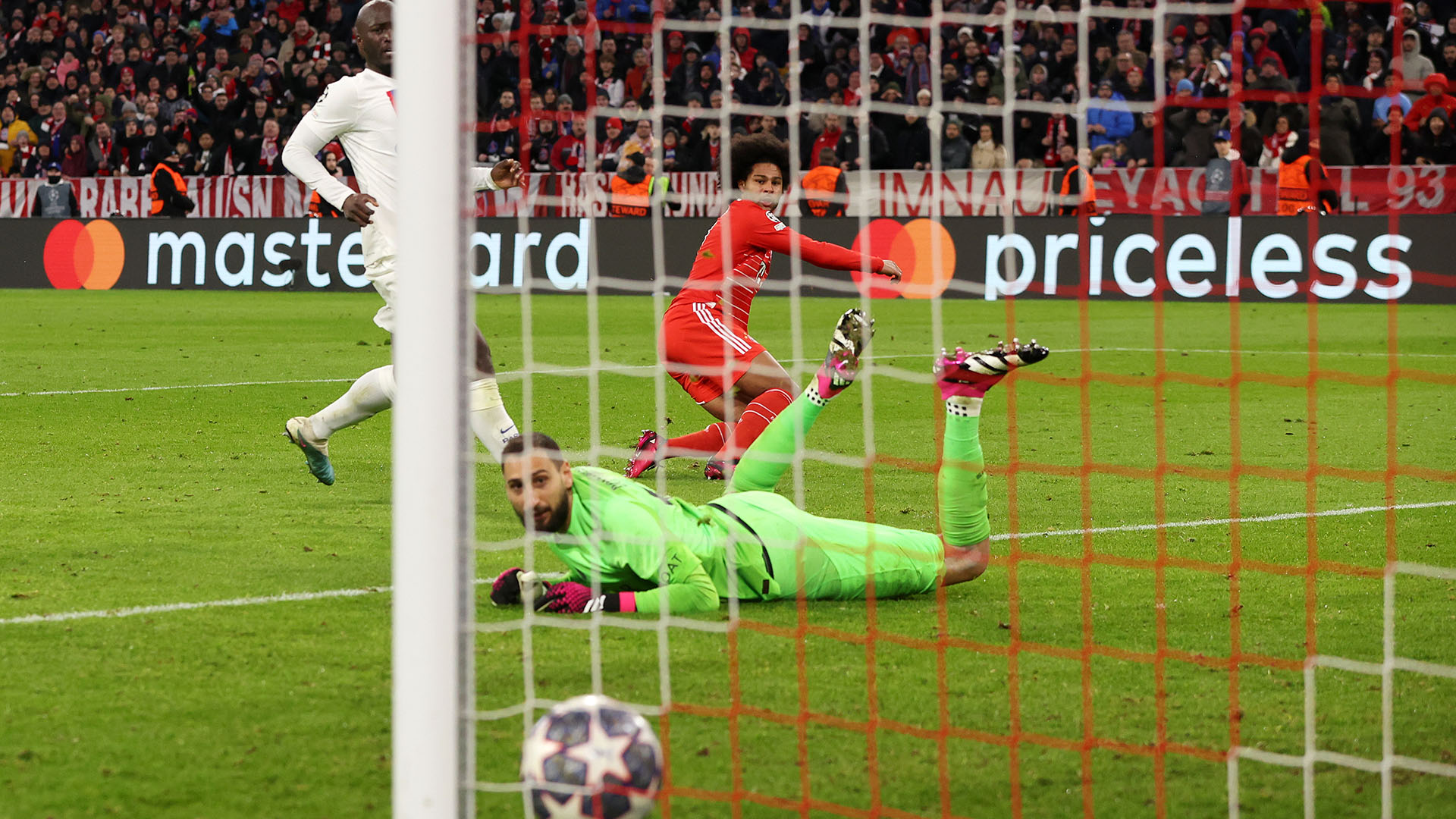 Serge Gnary scores a goal in the Champions League match against PSG in March 2023