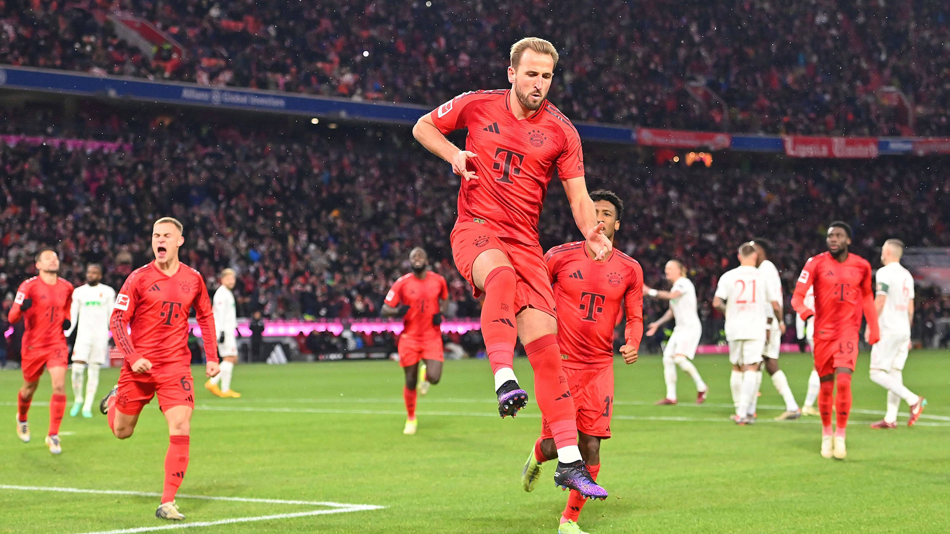 Harry Kane celebrates one of his goals against Augsburg