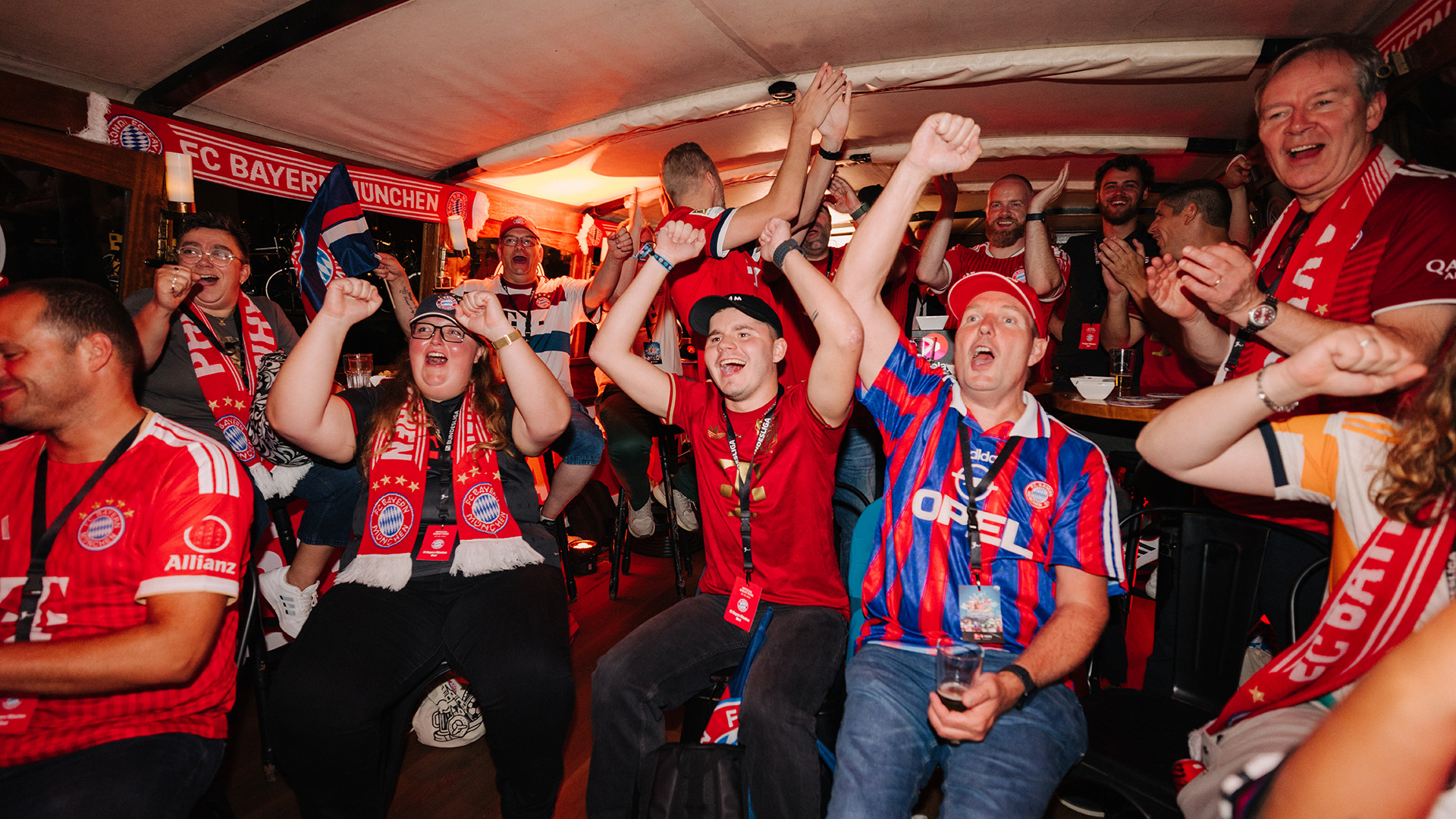 FC Bayern fans celebrate Bundesliga opener on canals of Amsterdam